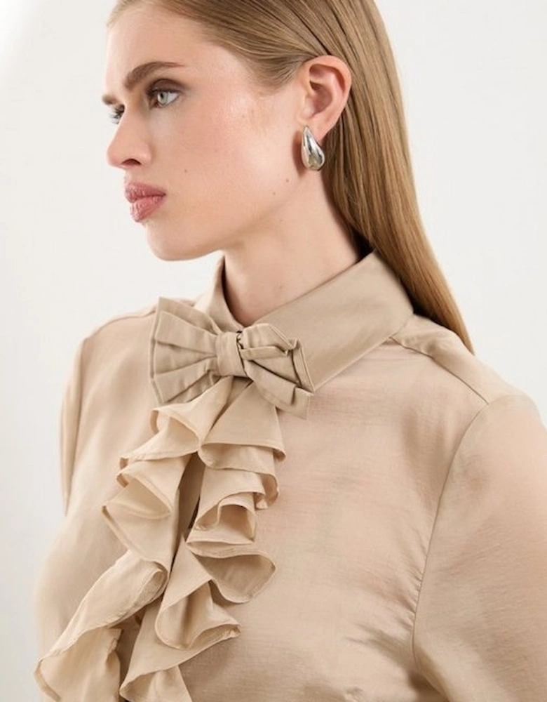 The Founder Bow Tie And Ruffle Detail Woven Blouse