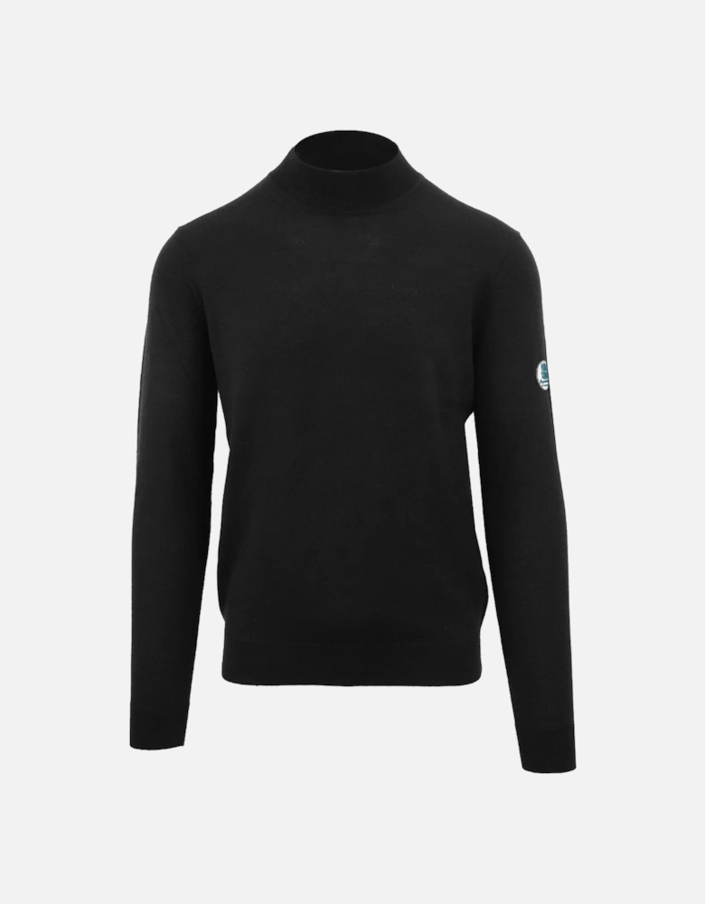 Plain Funnel Neck Black Jumper