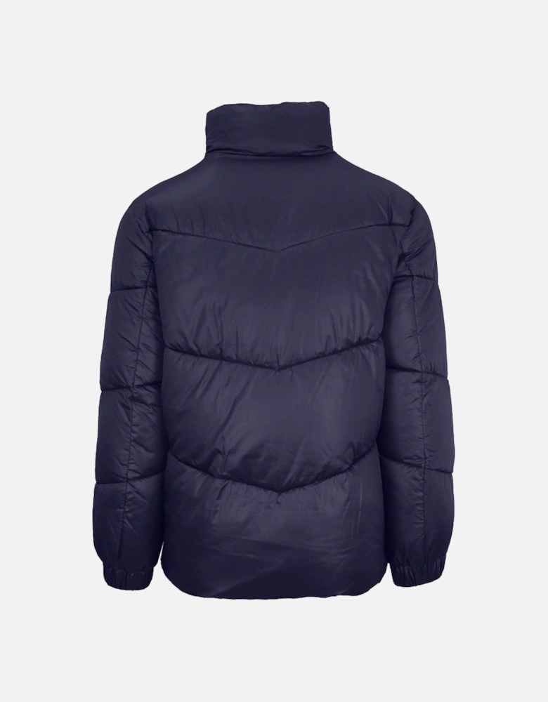 Plein Sport Bold Vertical Logo Shiny Padded Navy Blue Jacket