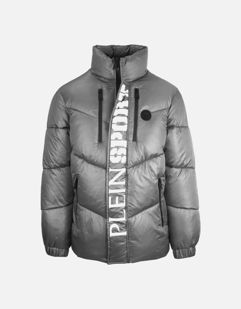 Plein Sport Bold Vertical Logo Shiny Padded Grey Jacket