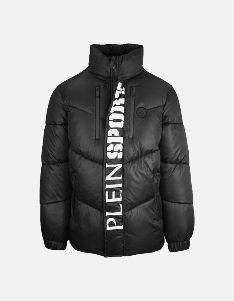 Plein Sport Bold Vertical Logo Shiny Padded Black Jacket