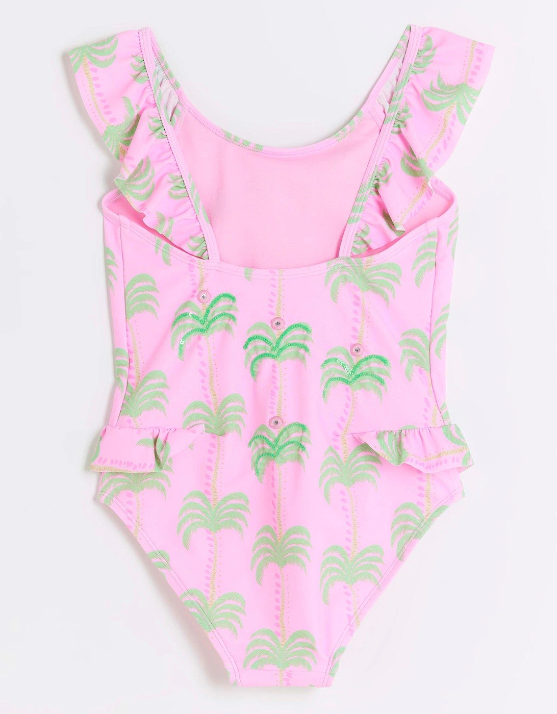 Girls Palm Frill Swimsuit - Pink