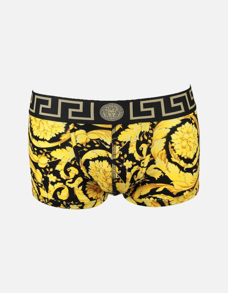 Barocco Print Low Rise Greca Boxer Trunks, Black/Gold