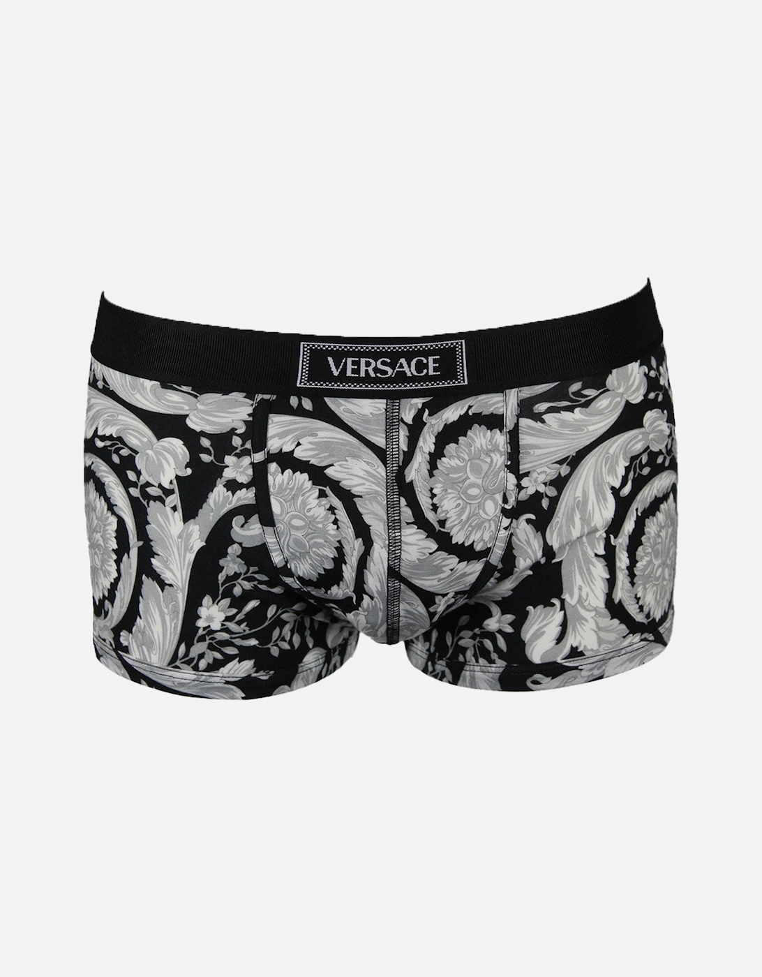 90s Vintage Logo Barocco Print Low Rise Boxer Trunk, Black/Grey