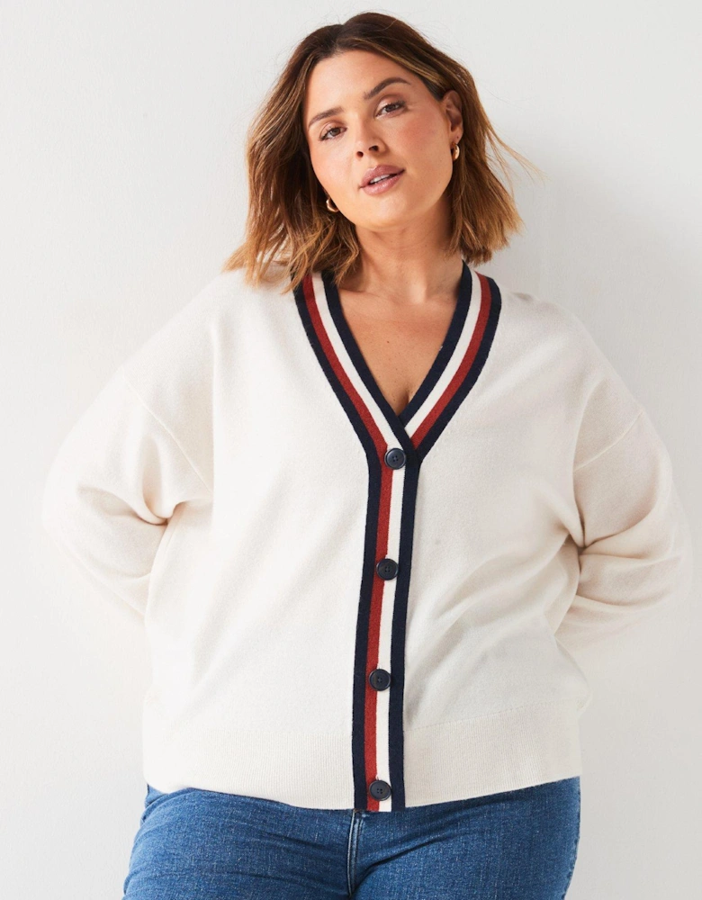 Plus Size Stripe Detail Cardigan - White