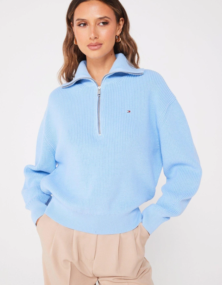 Half Zip Mini Logo Jumper - Blue