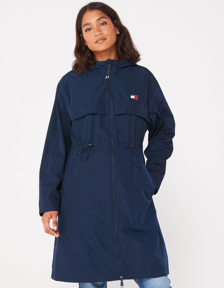 Drawstring Waist Raincoat - Navy