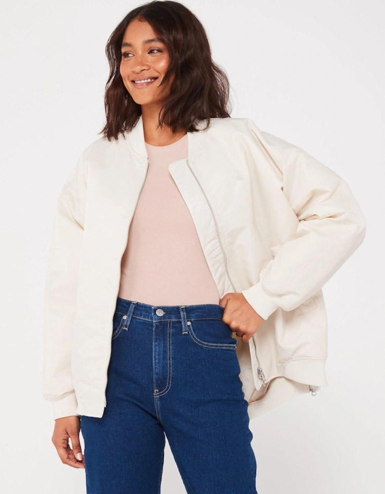 Satin Bomber Jacket - White