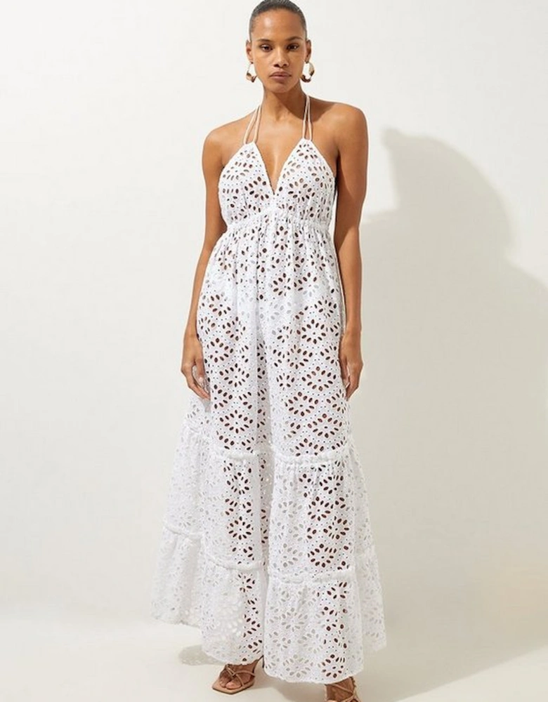 Tiered Broderie Maxi Beach Dress