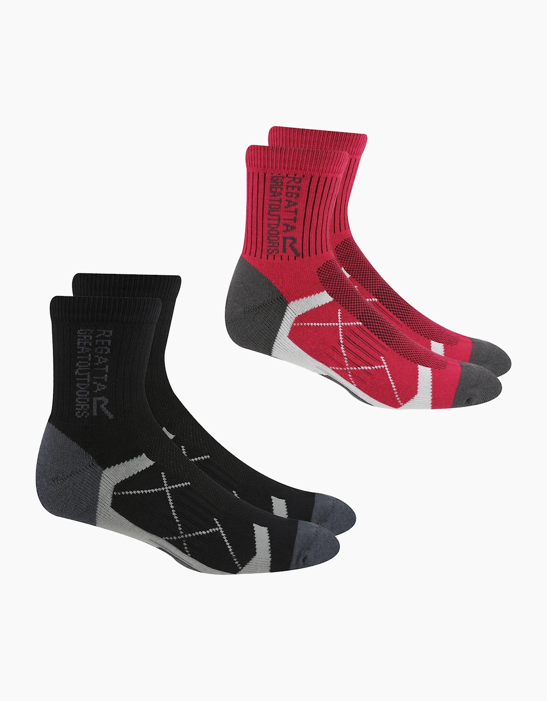 Regatta Women's Black/Red / Outdoor Boot Socks (Pack Of 2) - Size 3/3.5/4/4.5/5