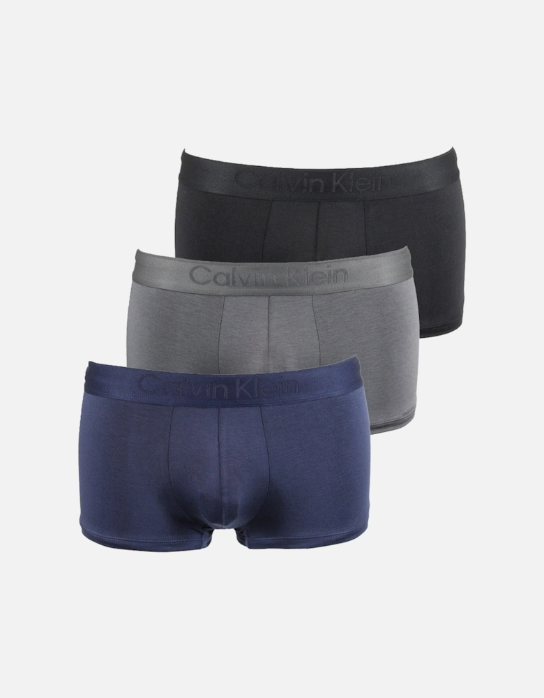 3-Pack CK Black Low-Rise Boxer Trunks, Black/Grey/Navy