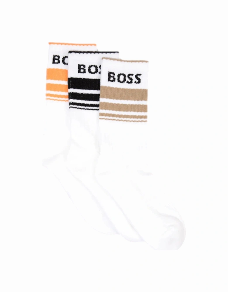 BOSS Black 3P QS Rib Stripe Socks 100 White