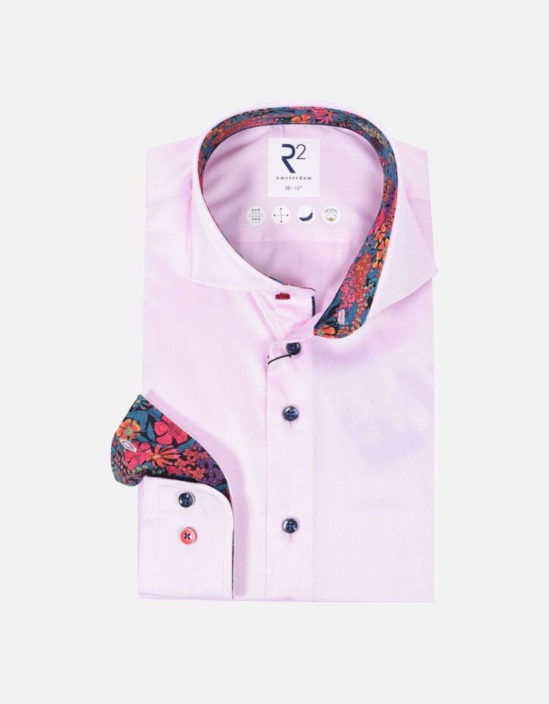 Cut Away Collar Long Sleeved Shirt Pink