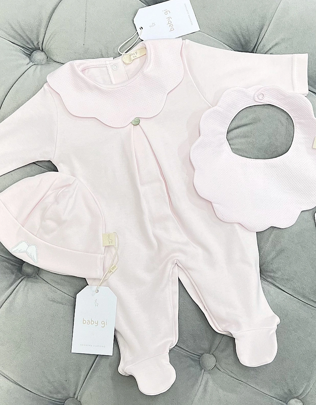 Cotton Pink Scollop Babygrow, 6 of 5