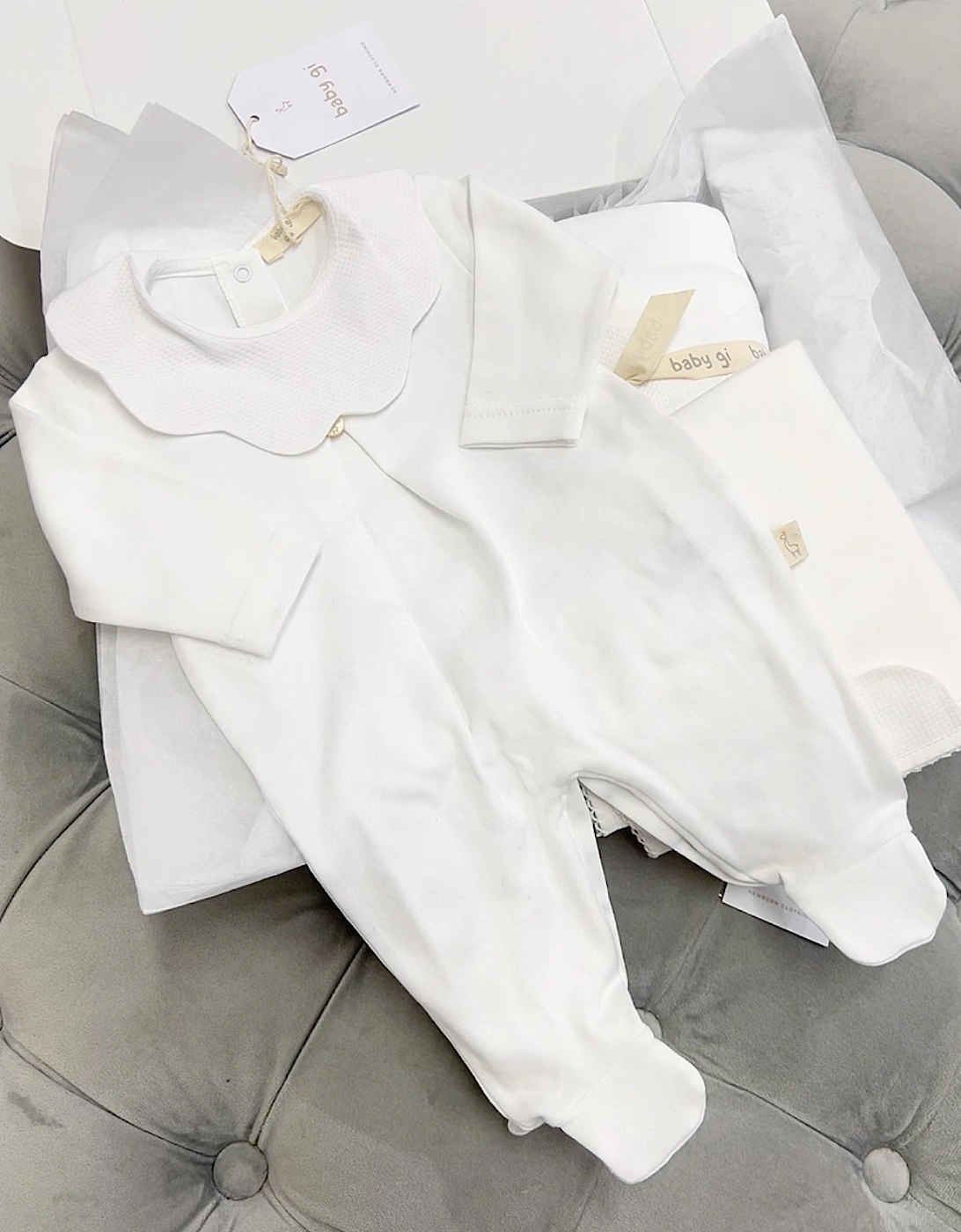 Cotton White Scollop Babygrow