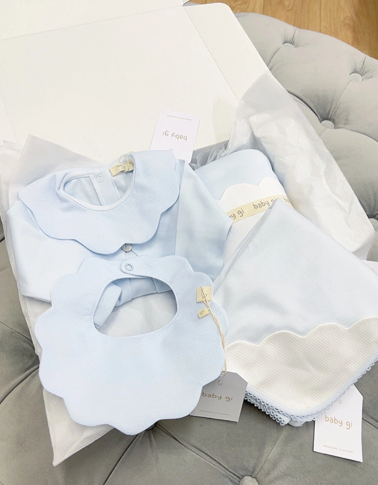 Cotton Blue Scollop Babygrow