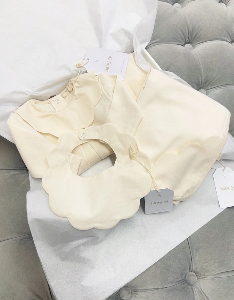 Cotton Beige Scollop Babygrow