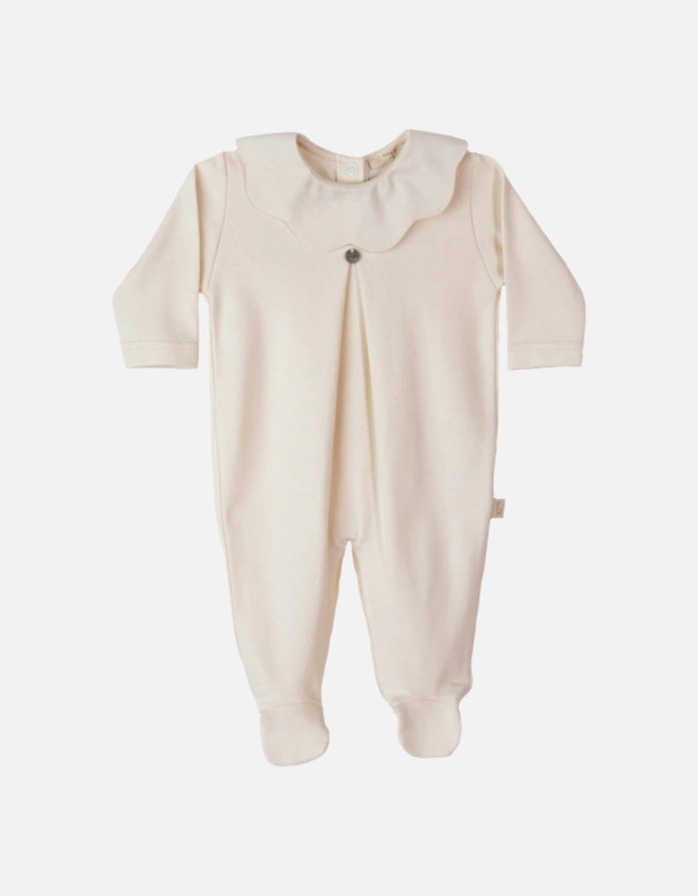 Cotton Beige Scollop Babygrow