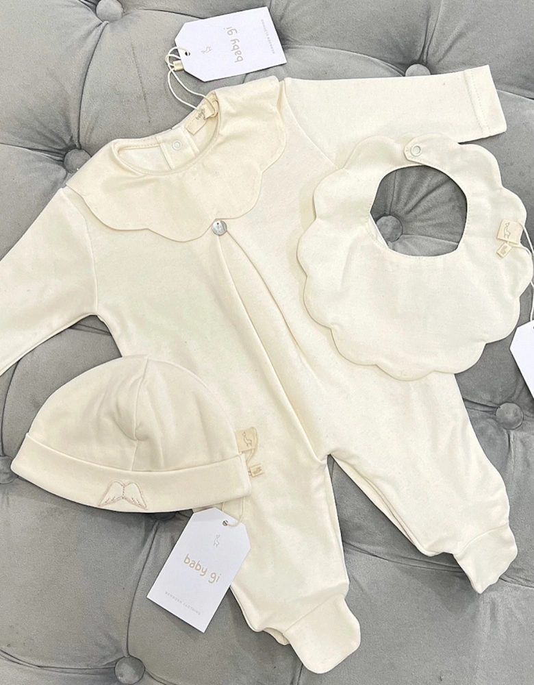 Cotton Beige Scollop Babygrow