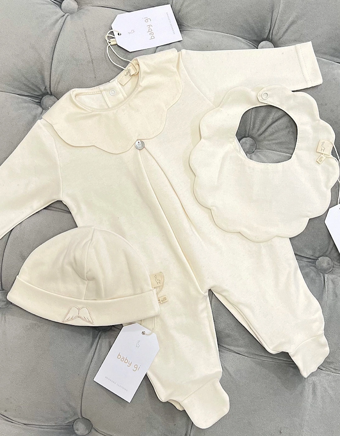 Cotton Beige Scollop Babygrow, 6 of 5