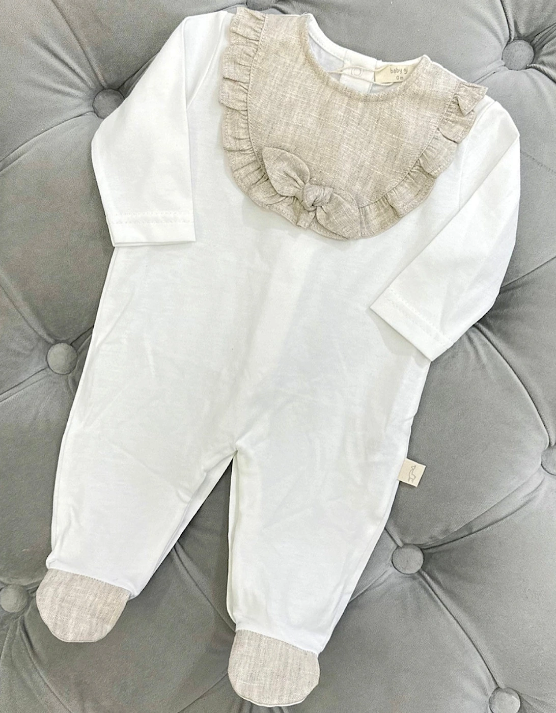 Cotton Linen Bow Babygrow, 9 of 8