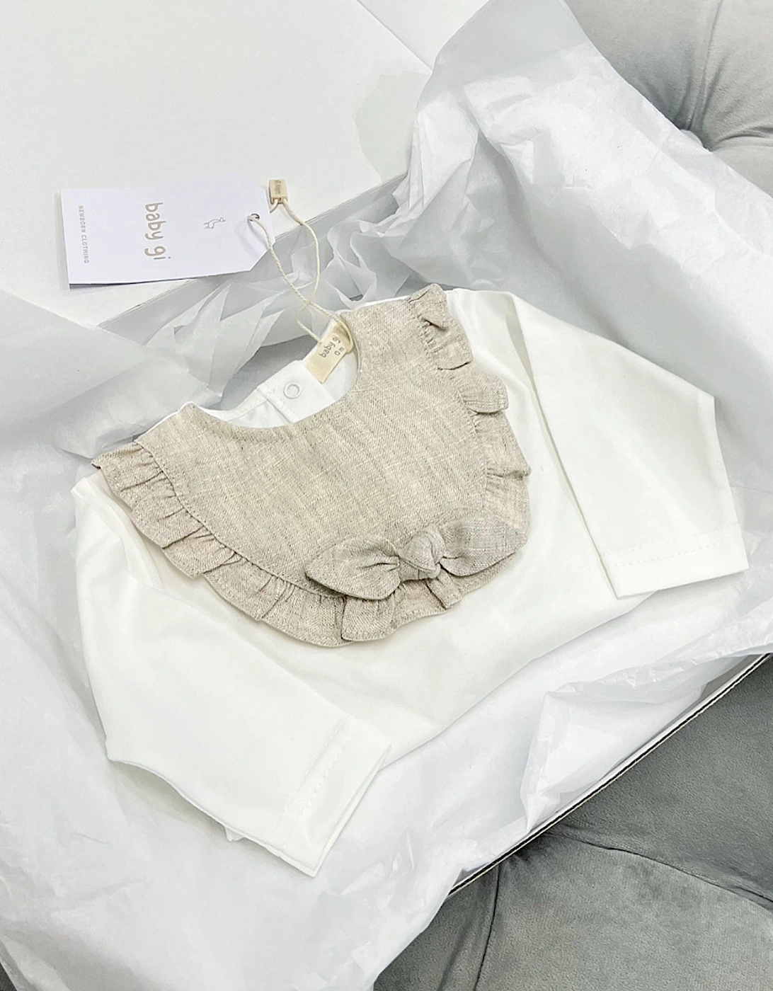 Cotton Linen Bow Babygrow