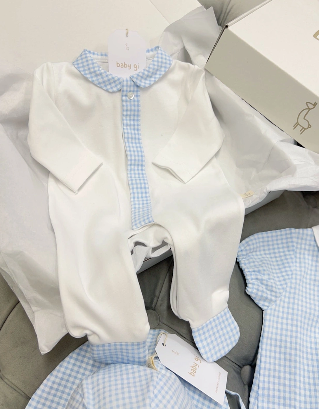 Cotton Blue Gingham Vichy Babygrow, 5 of 4