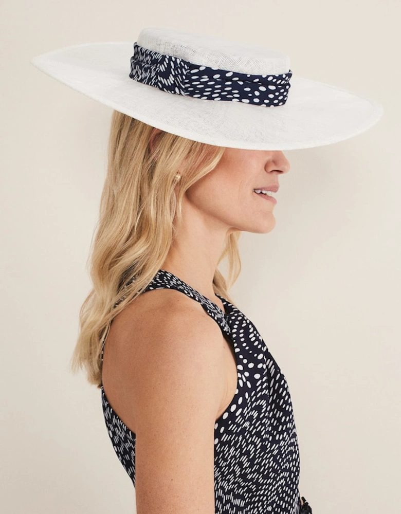 Navy Spotted Trim Boater Fascinator