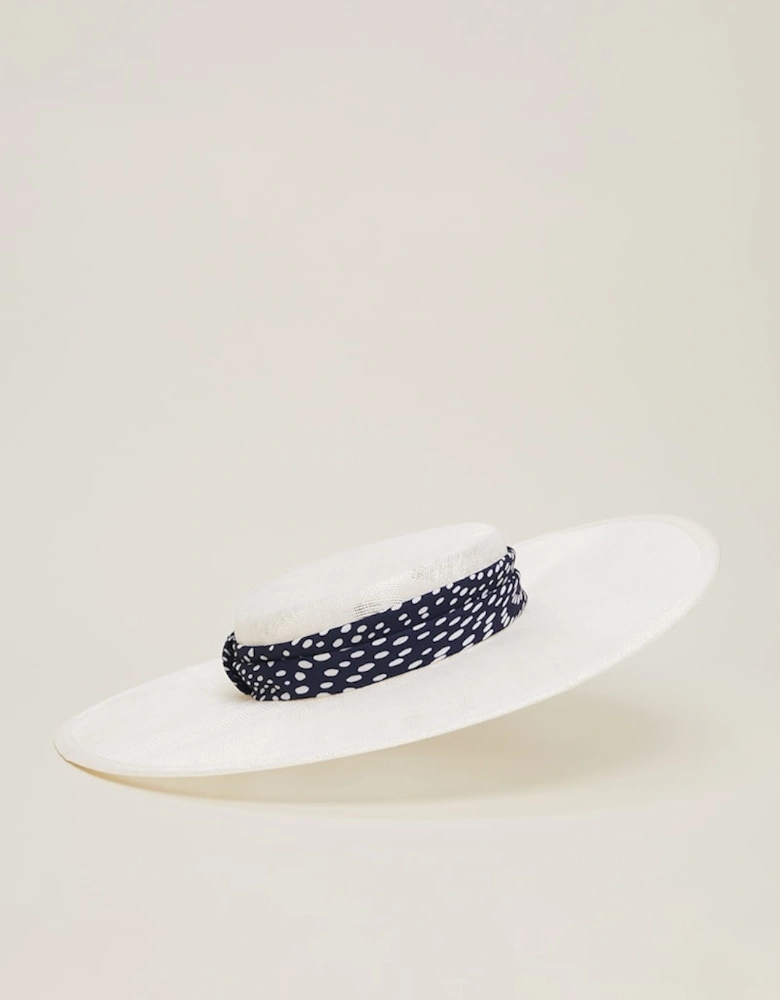 Navy Spotted Trim Boater Fascinator