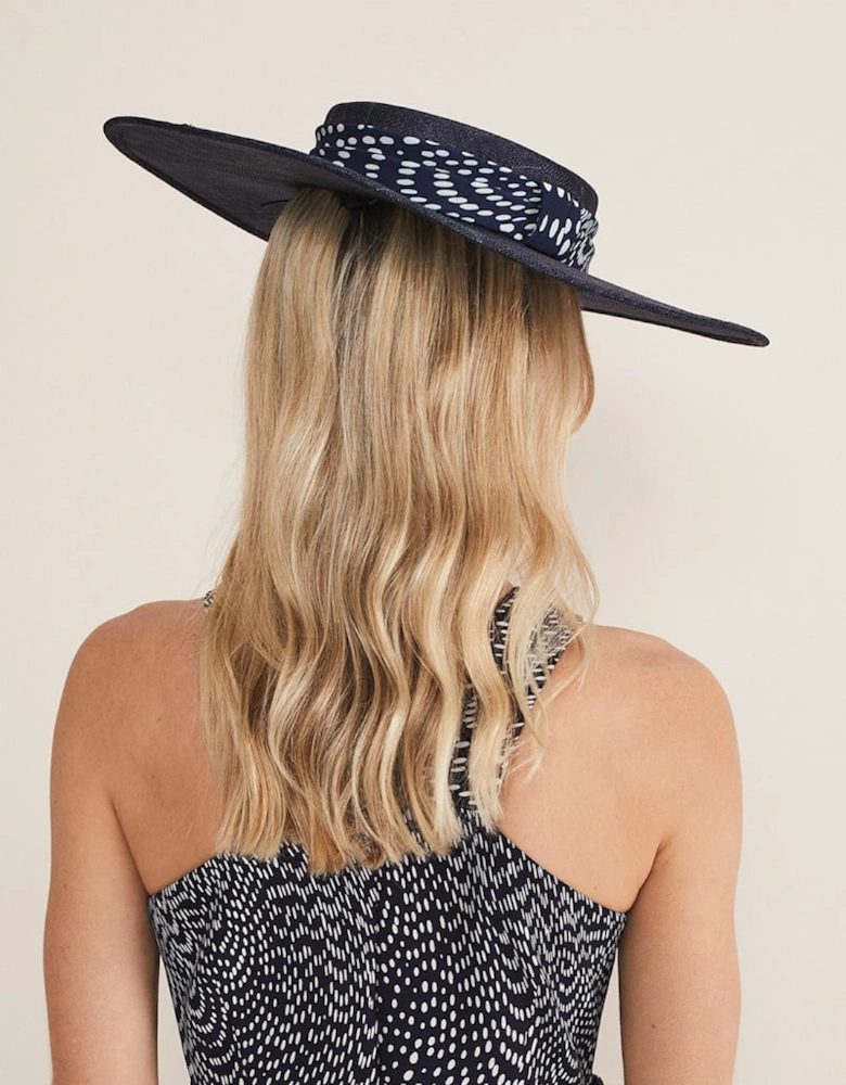 Navy Spotted Trim Boater Fascinator