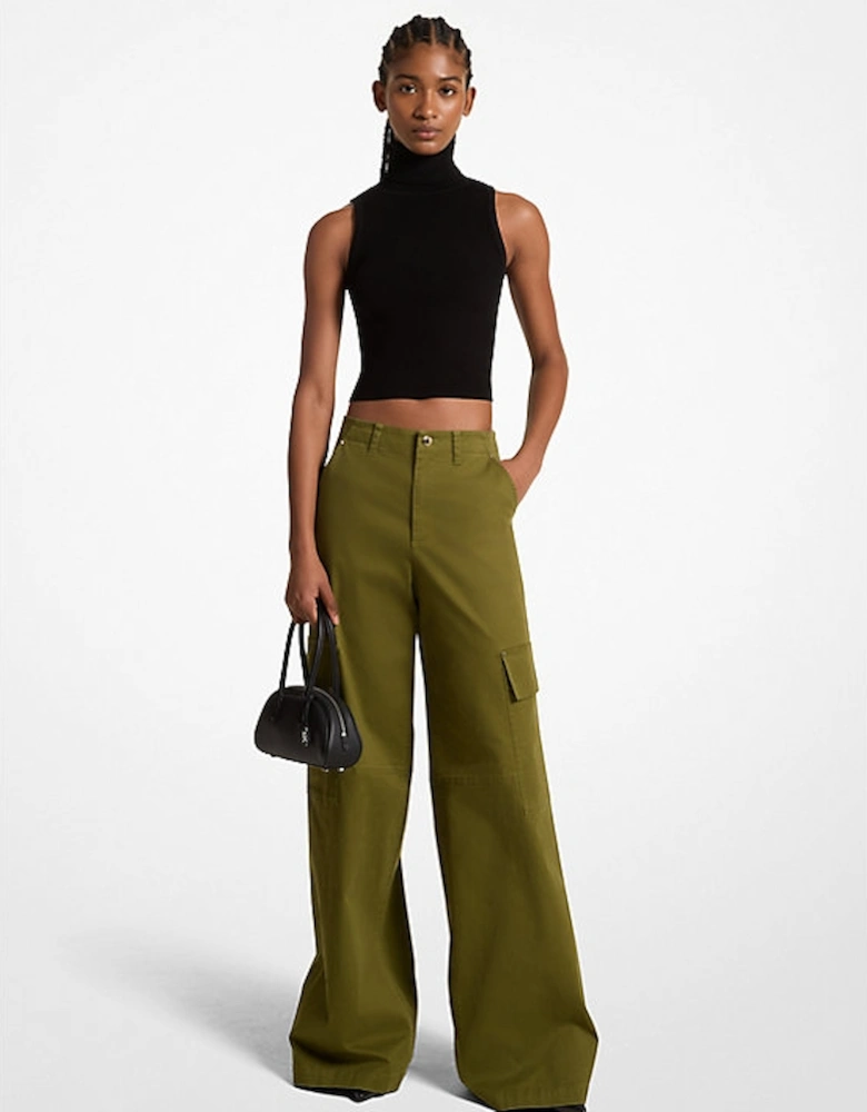 Stretch Organic Cotton Wide-Leg Cargo Pants