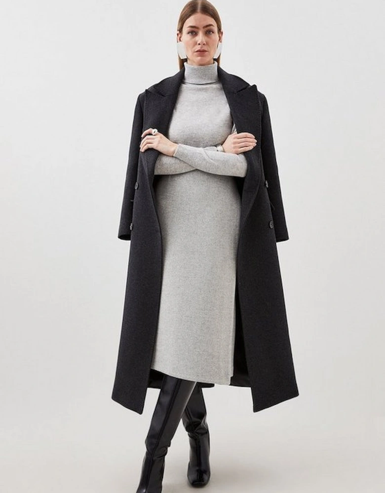 Tailored Wool Blend Double Faced Wrap Detail Midi Skirt