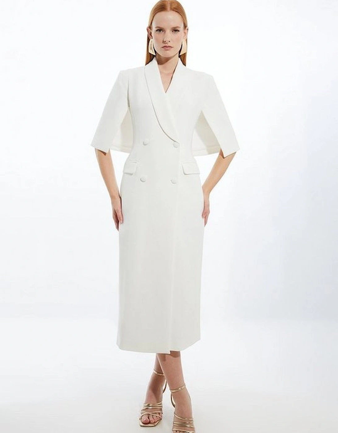 Clean Tailored Tuxedo Cape Sleeve Midi Blazer Dress, 5 of 4