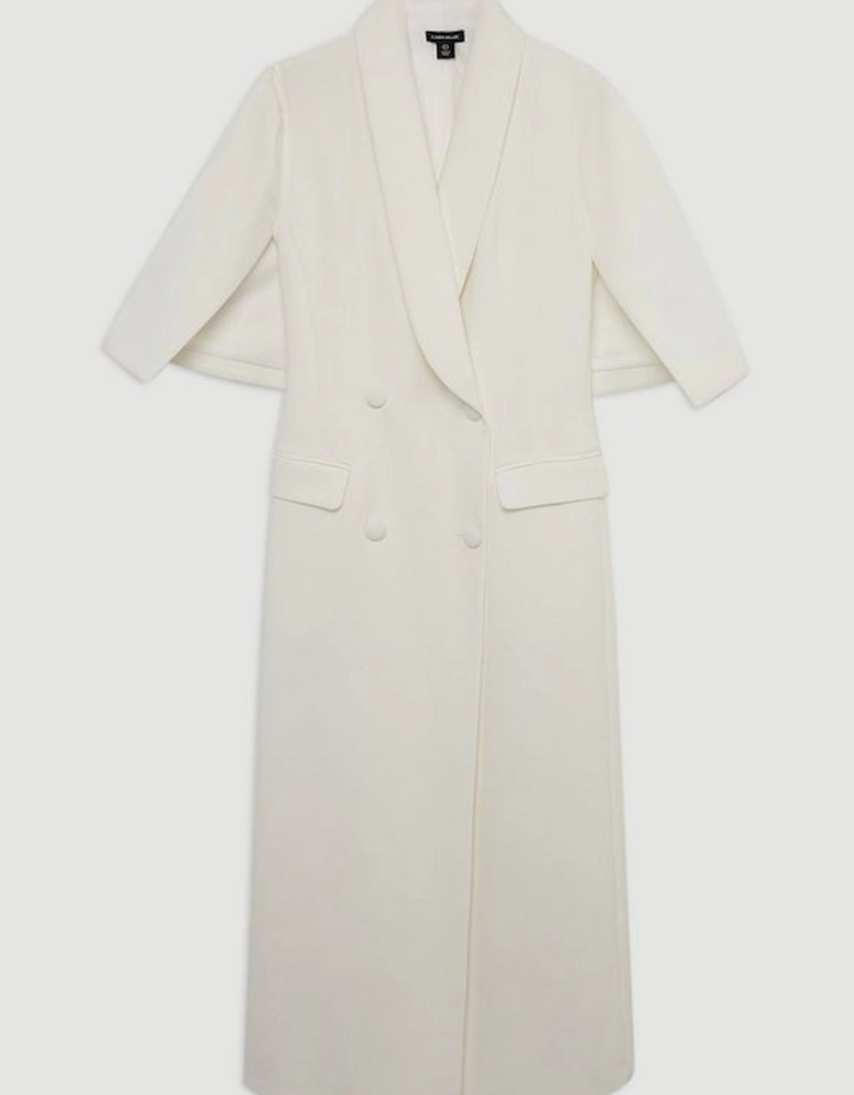 Clean Tailored Tuxedo Cape Sleeve Midi Blazer Dress