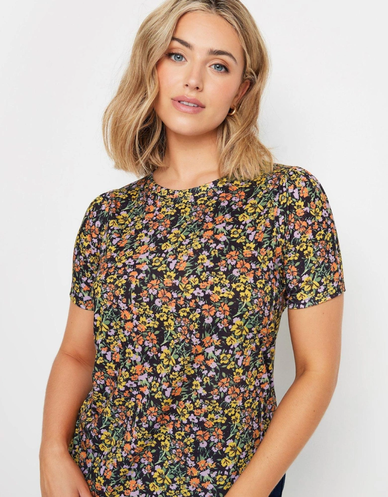 Floral Printed Jersey Top - Black