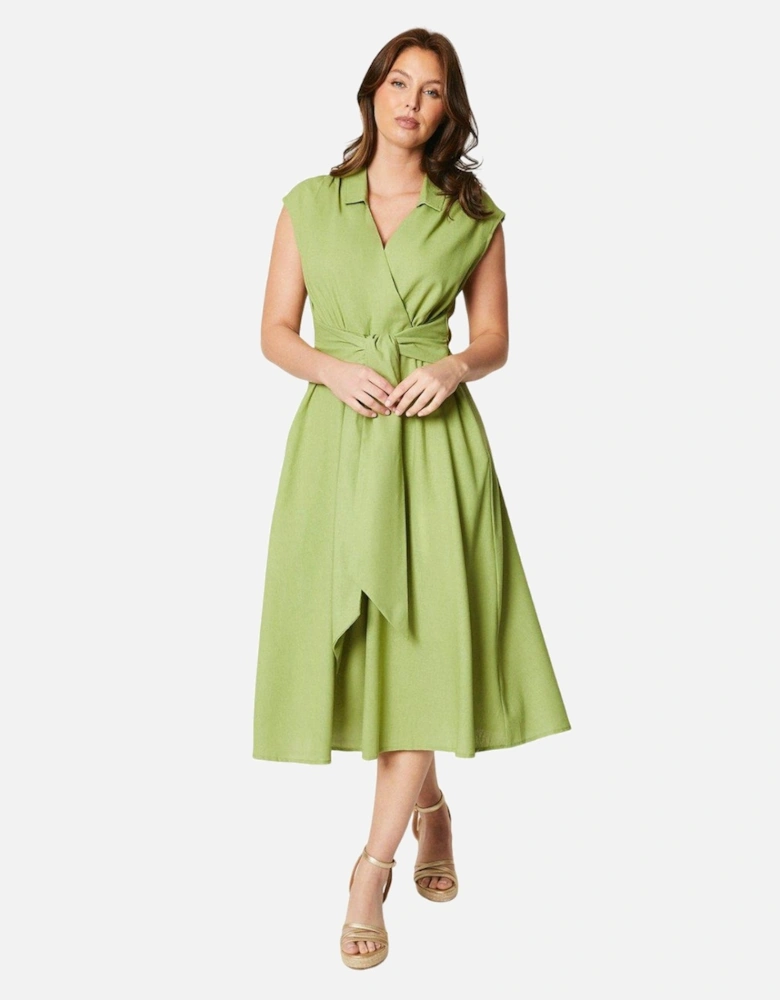 Womens/Ladies Belted Linen Blend Midi Dress