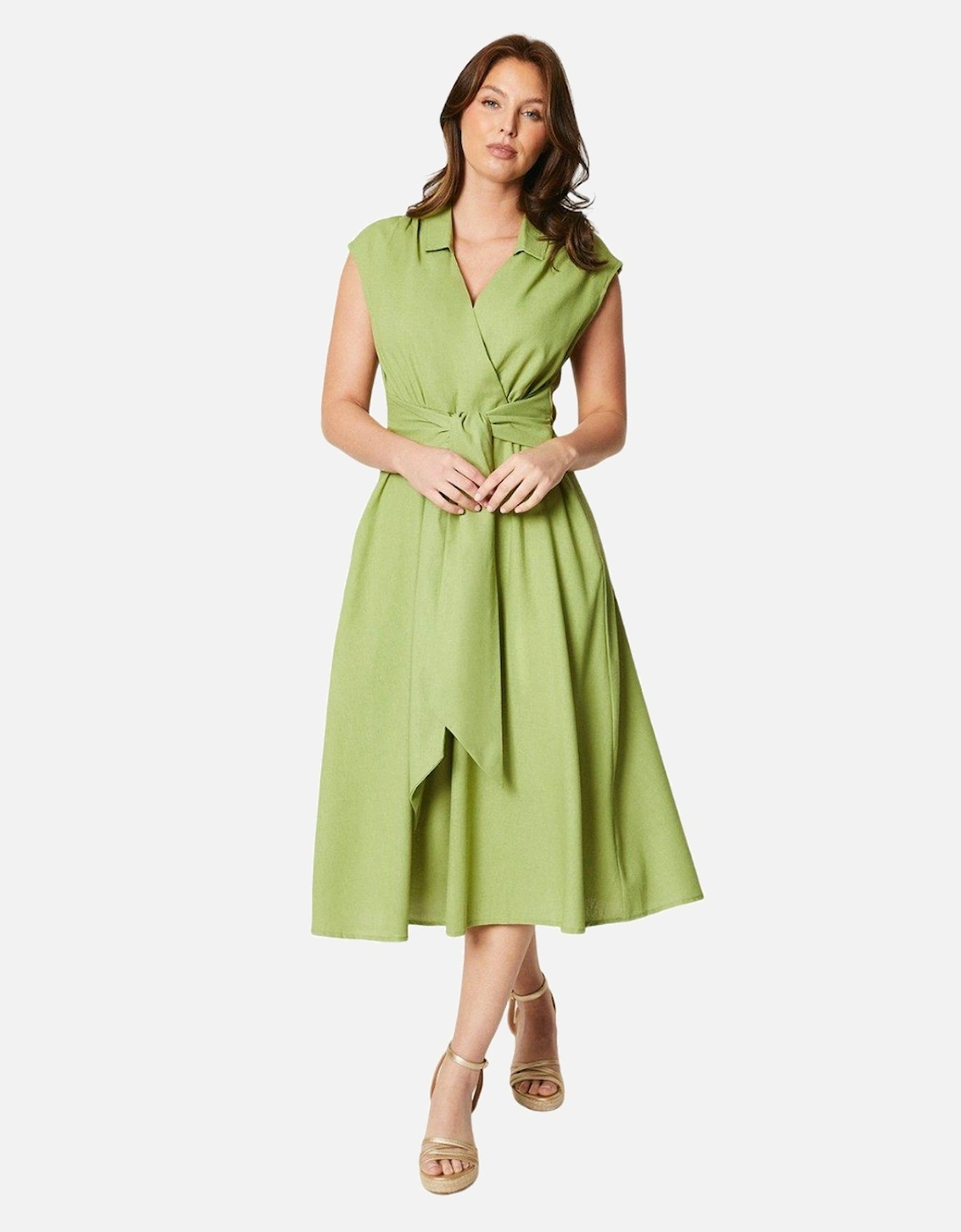 Womens/Ladies Belted Linen Blend Midi Dress, 4 of 3