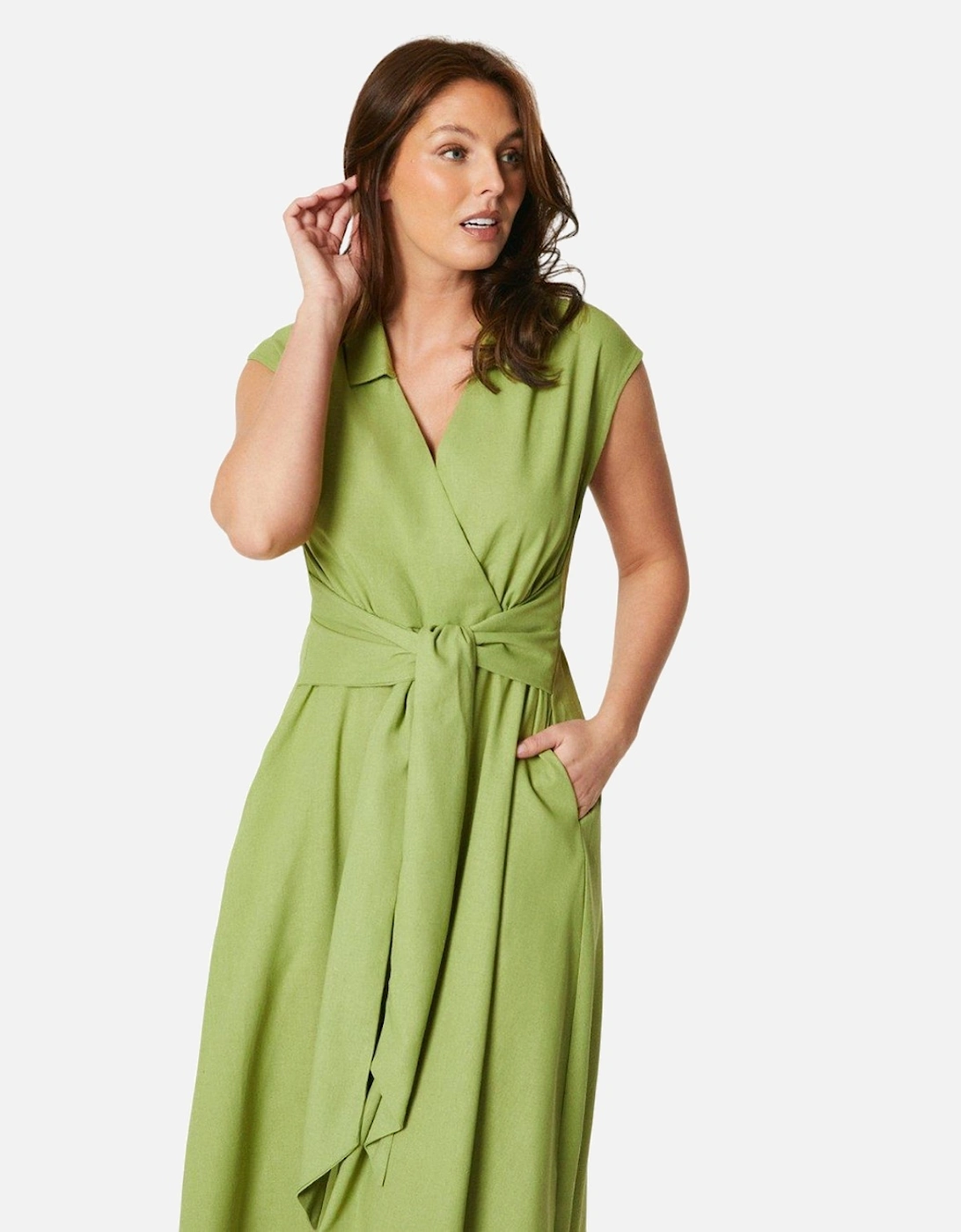 Womens/Ladies Belted Linen Blend Midi Dress