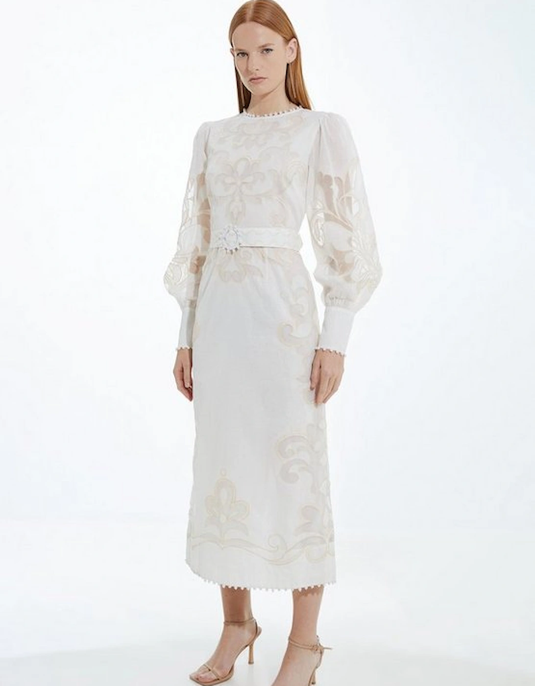 Cutwork Organdie Balloon Sleeve Woven Midi Dress, 4 of 3