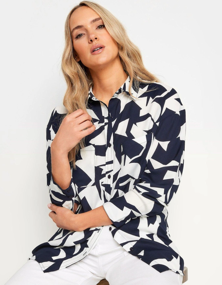 Tall Navy Abstract Long Sleeve Shirt