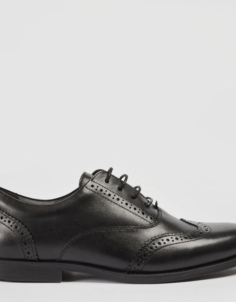 Lee Leather Lace Up Brogue School Shoe - Black