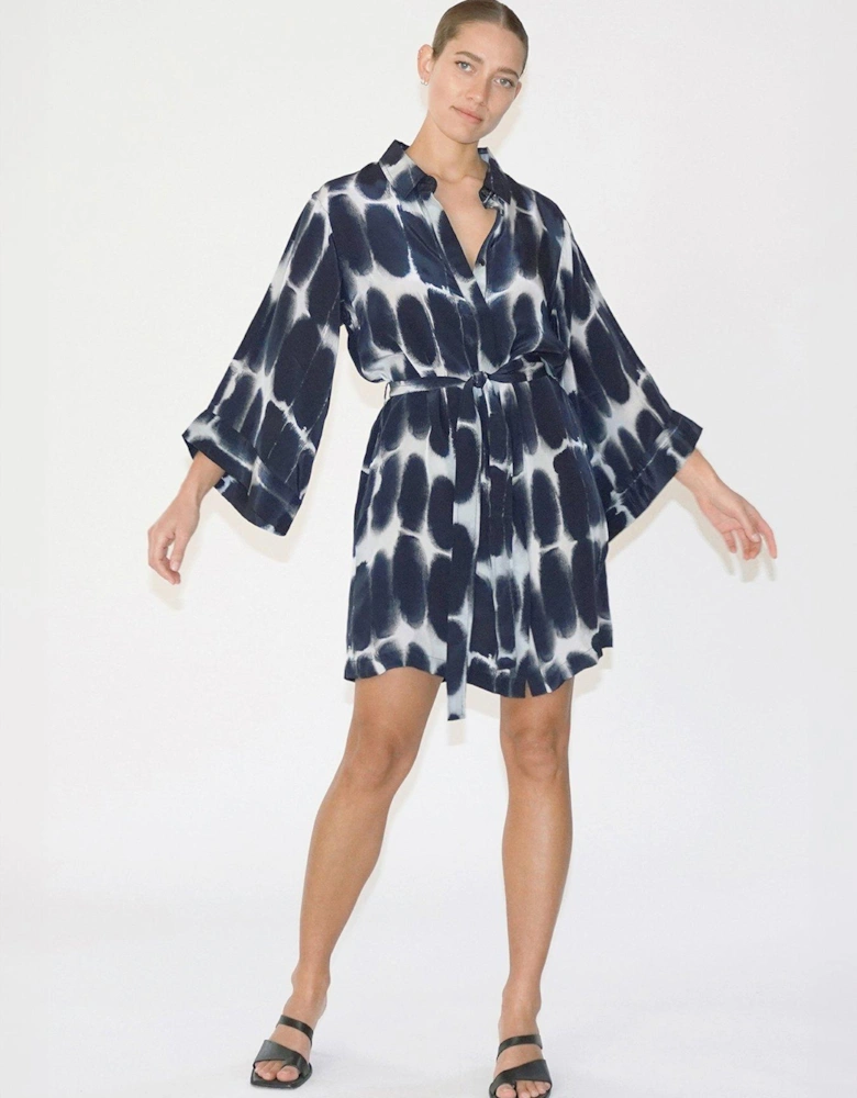 Kimono Sleeve Tunic Shirt Dress - Navy