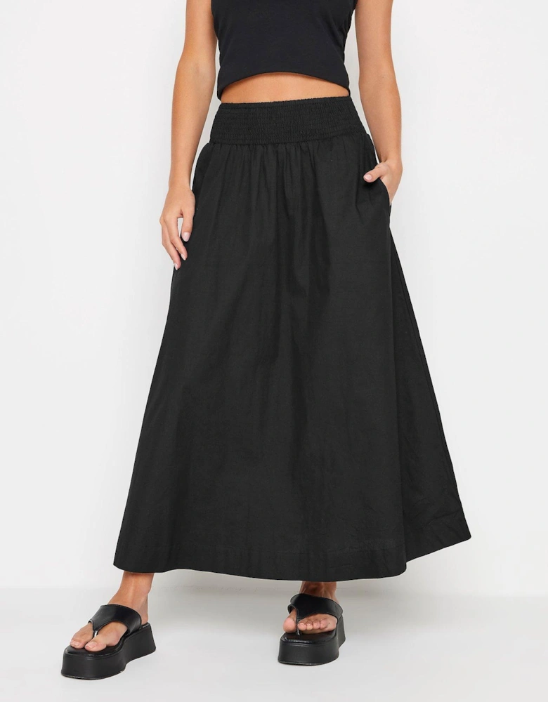 Petite Black Poplin Shirred Maxi Skirt