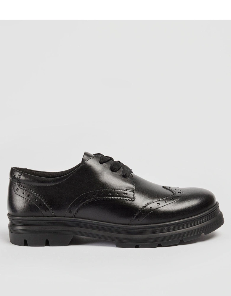 Fiona Lace Up Leather Brogue School Shoe - Black