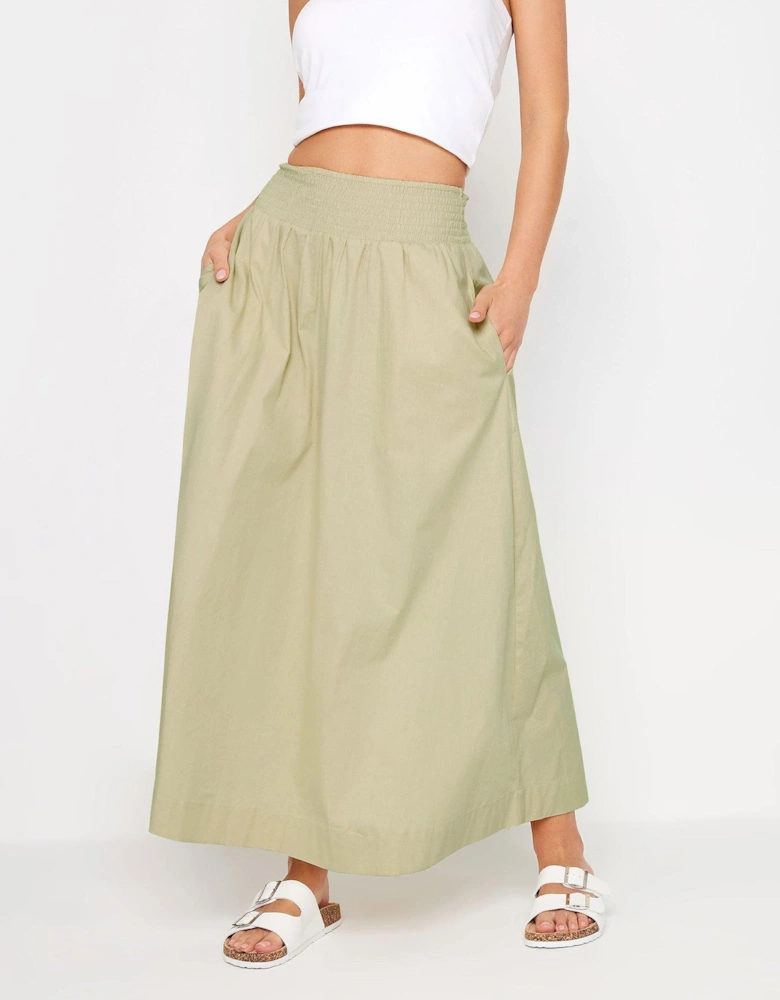 Petite Stone Poplin Shirred Maxi Skirt