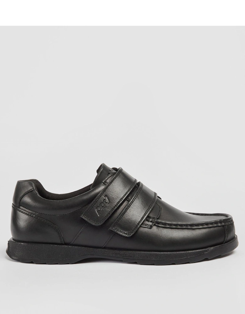 Aran Black Leather Double Strap School Shoe - Black