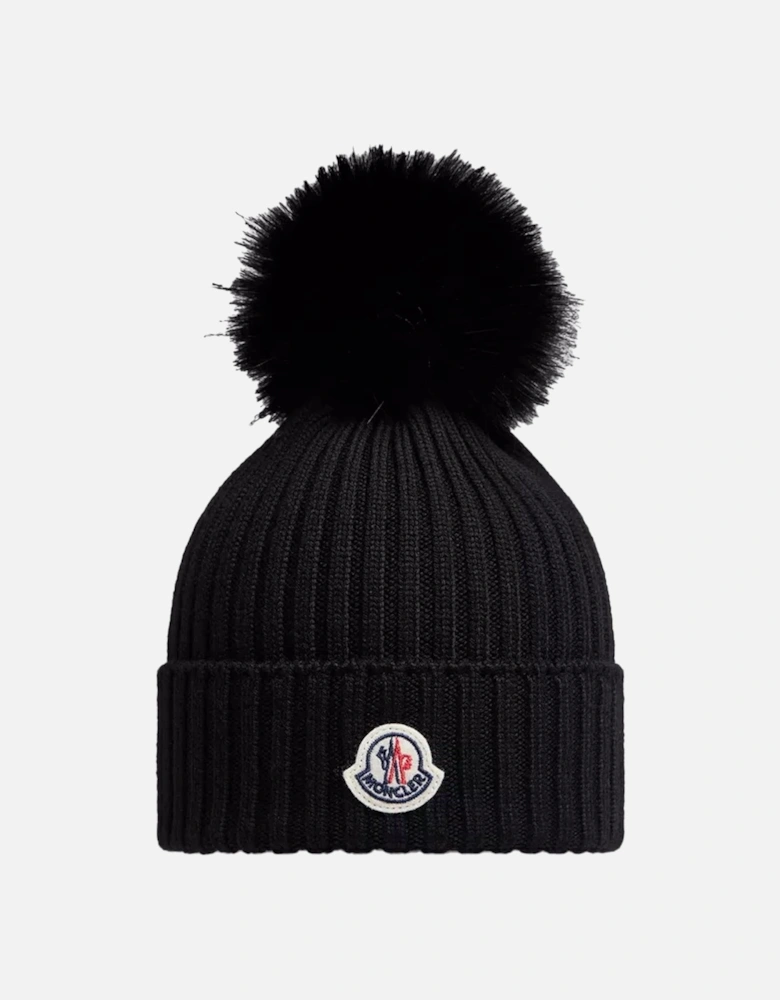 Kids Fur Wool Hat Black