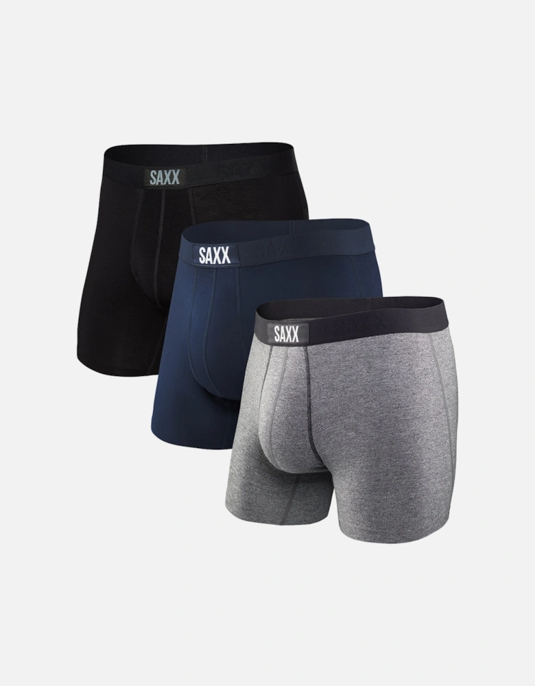 3-Pack Vibe Boxer Briefs, Black/Grey/Navy