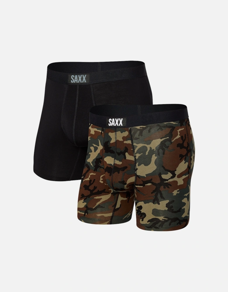 2-Pack Vibe Boxer Briefs, Black/Wood Camo