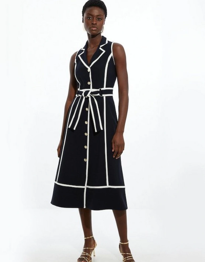 Petite Fluid Tailored Sleeveless Belted Contrast Tipped Midaxi Shirt Dress